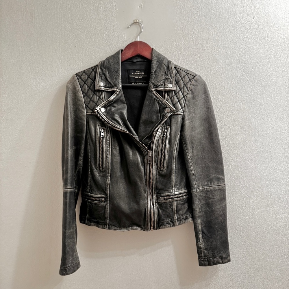 Allsaints Cargo Distressed Leather Biker Jacket